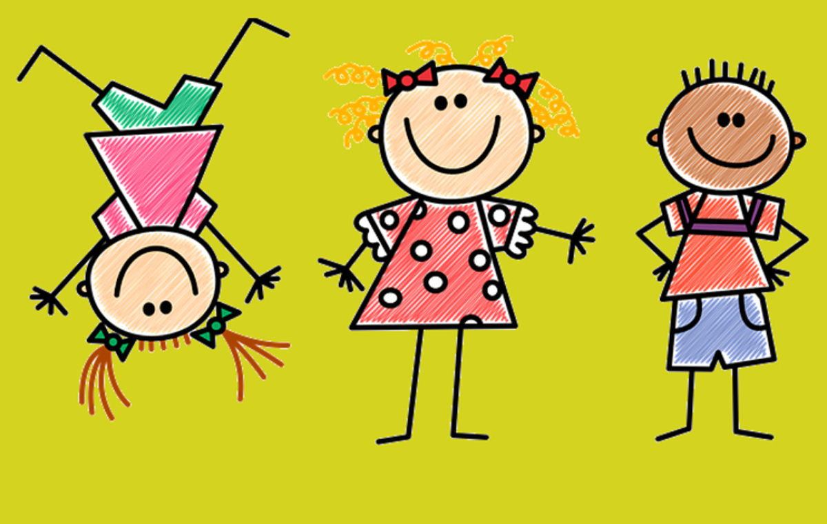 Bunte Strichmännchen, die Kinder darstellen.